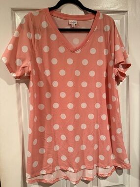 Lularoe Coral Pink Polka Dot V-Neck Tunic